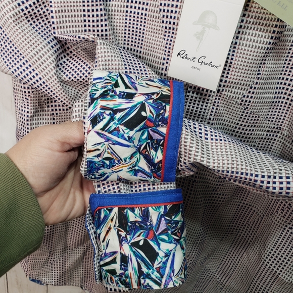 New! Robert Graham Men's Linear Brick Button Shirt Size Small Contrast Cuffs. - Picture 5 of 10